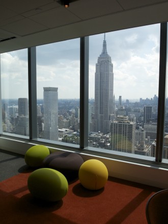A view of the empire state building from an office.