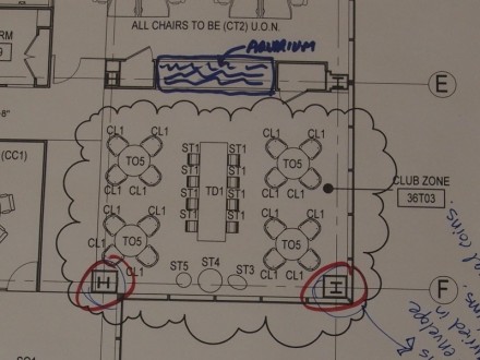 A drawing of the floor plan for an event.