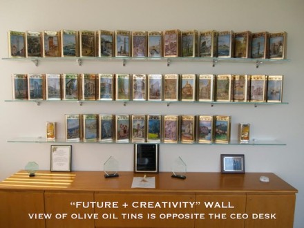 A wall of books with the words " future + creativity " written on it.
